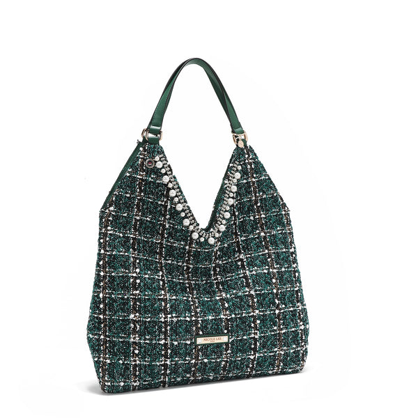 LARGE TWEED STYLE HOBO BAG (GREEN)