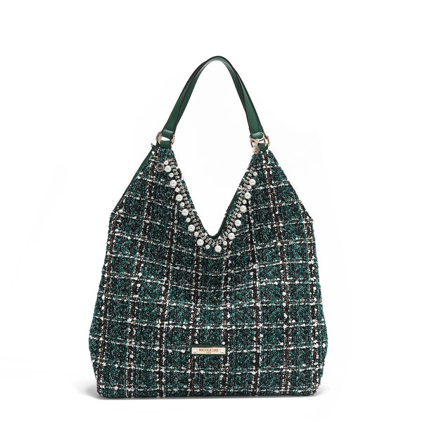 LARGE TWEED STYLE HOBO BAG (GREEN)