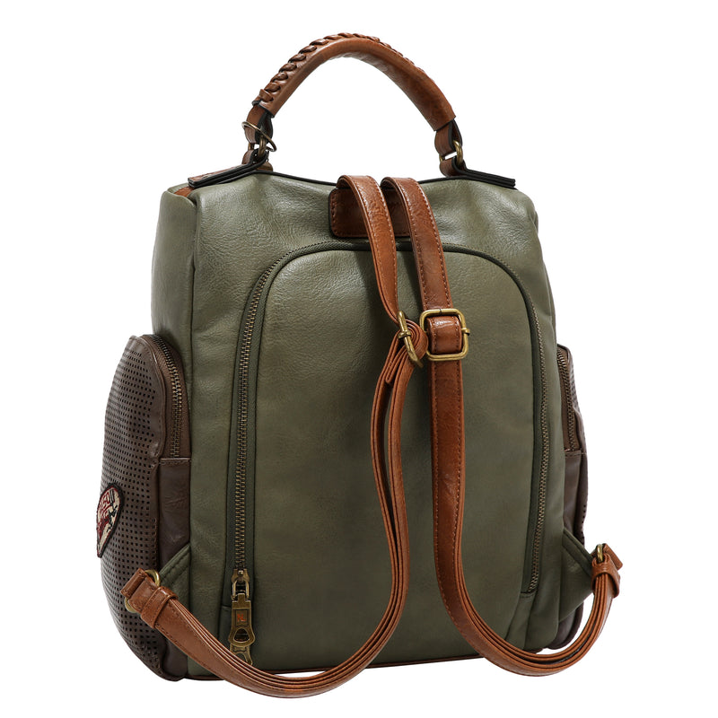 MOCHILA VINTAGE CON PARCHE (OLIVA)