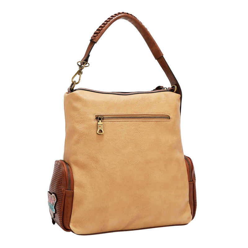 BOLSO HOBO CON PARCHE VINTAGE (MARRON)