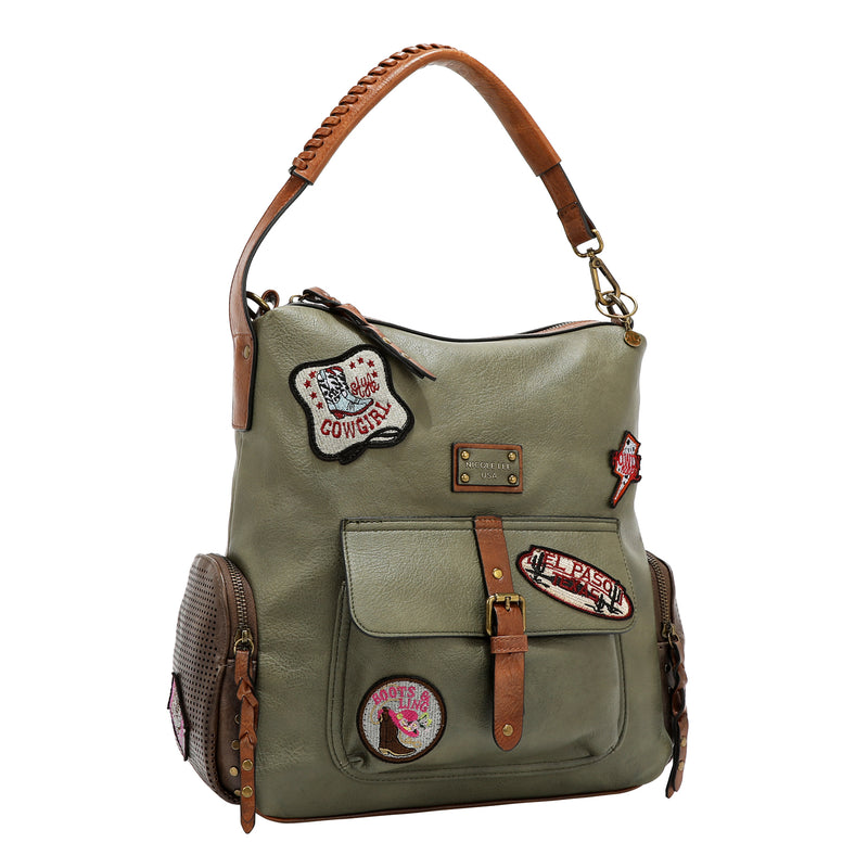 BOLSO HOBO CON PARCHE VINTAGE (OLIVA)