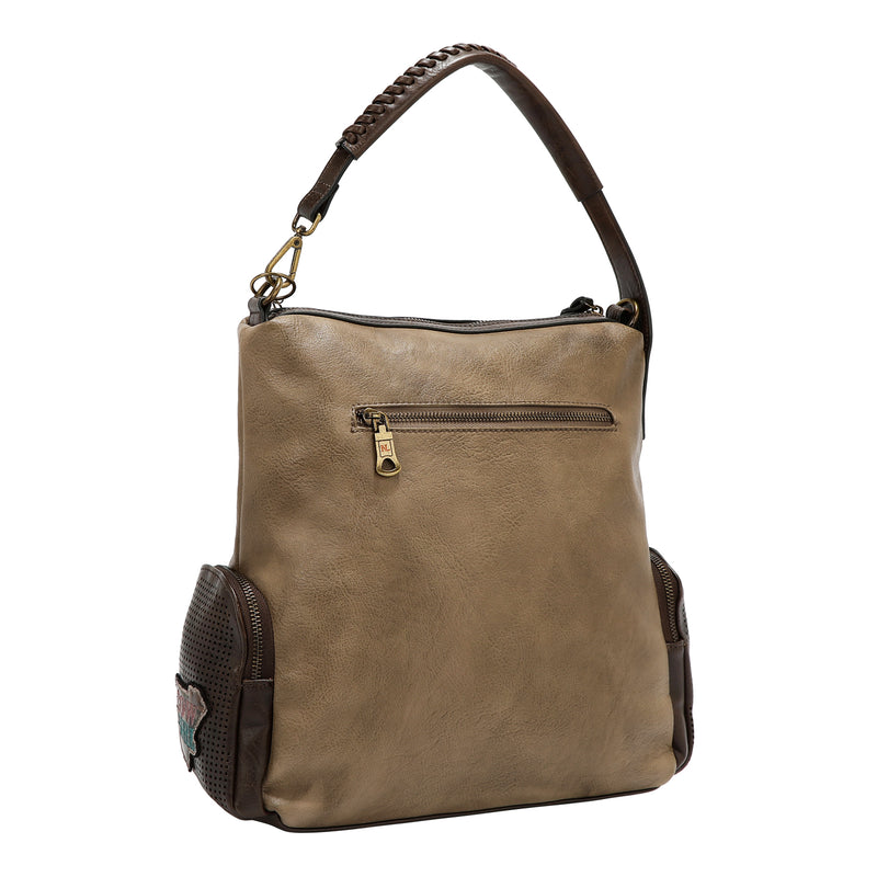BOLSO HOBO CON PARCHE VINTAGE (TAUPE)