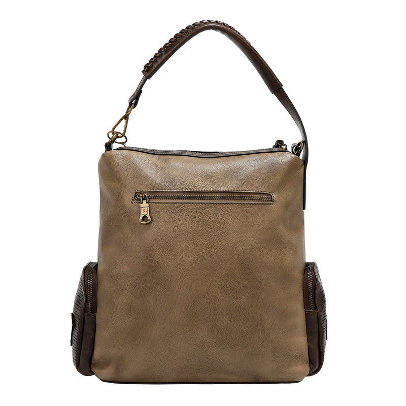 BOLSO HOBO CON PARCHE VINTAGE (TAUPE)