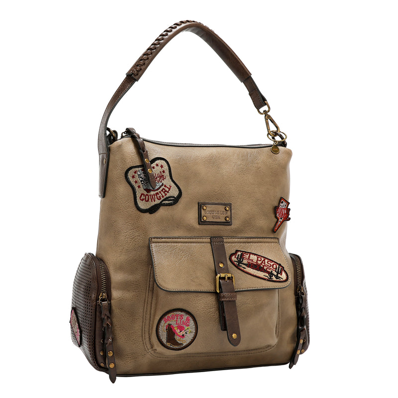 BOLSO HOBO CON PARCHE VINTAGE (TAUPE)