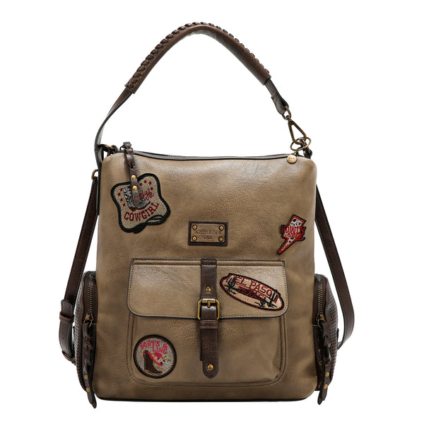 BOLSO HOBO CON PARCHE VINTAGE (TAUPE)