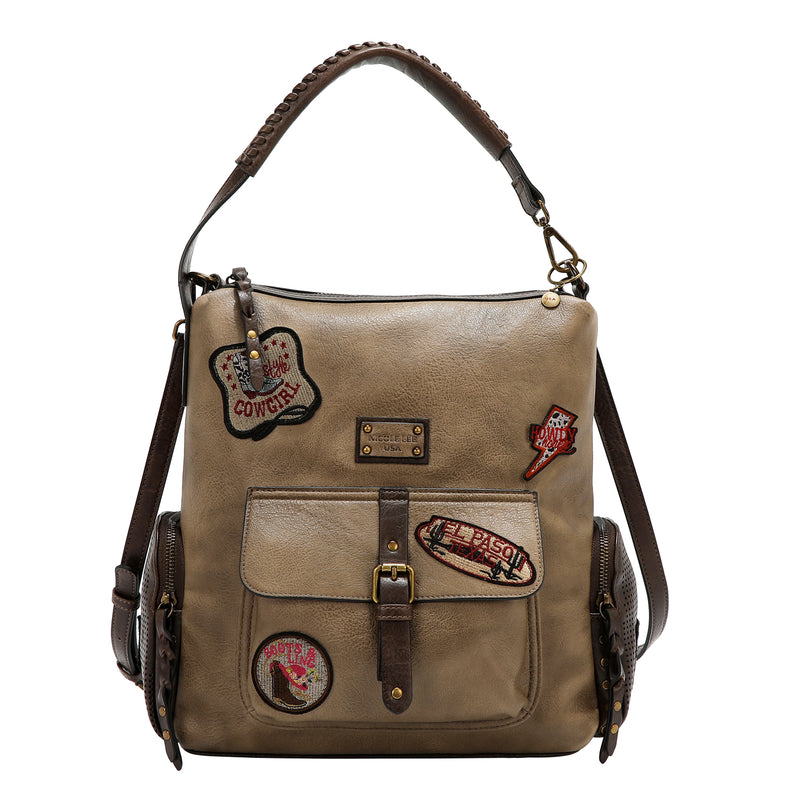 BOLSO HOBO CON PARCHE VINTAGE (TAUPE)