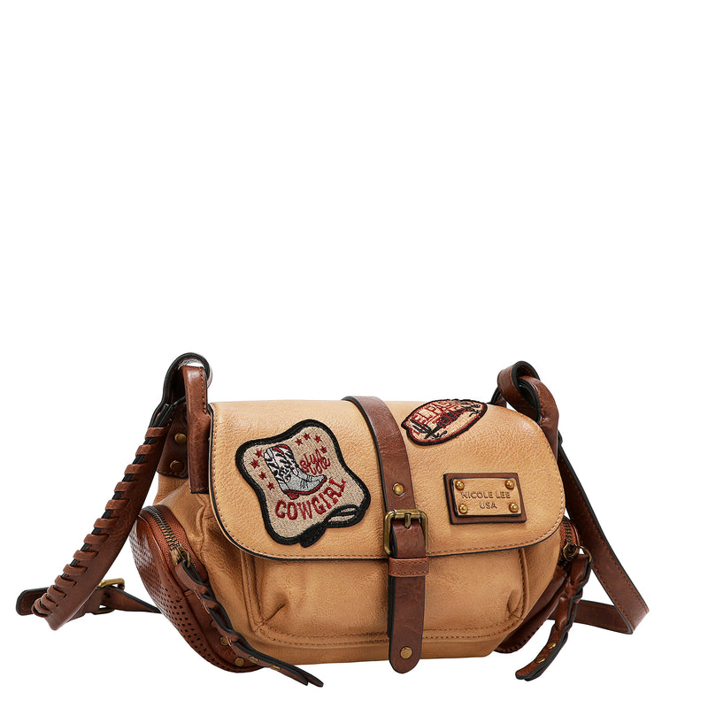 BOLSO DE HOMBRO VINTAGE CON PARCHE (MARRON)