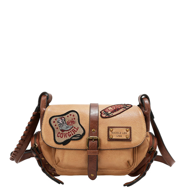 BOLSO DE HOMBRO VINTAGE CON PARCHE (MARRON)