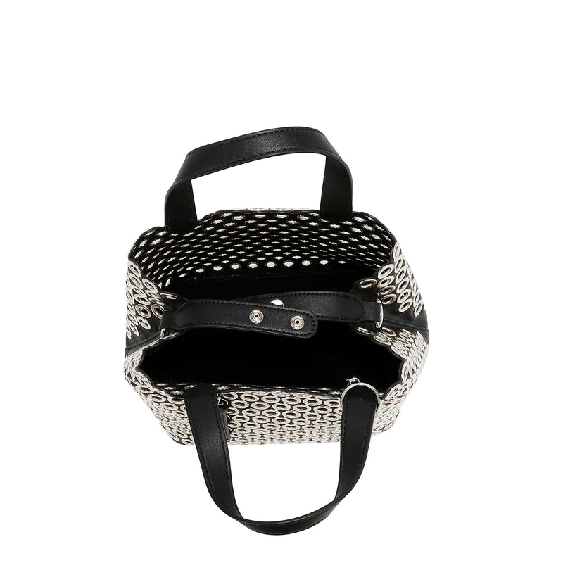 BOLSO SATCHEL CON BORDE DE OJALES (NEGRO)