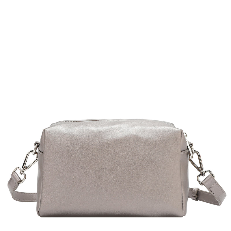 BOLSO SATCHEL CON BORDE DE OJALES (PLATA)