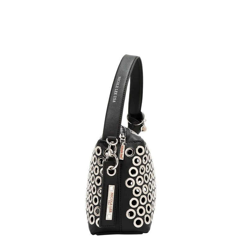BOLSO DE HOMBRO CON BORDE DE OJALES (NEGRO)