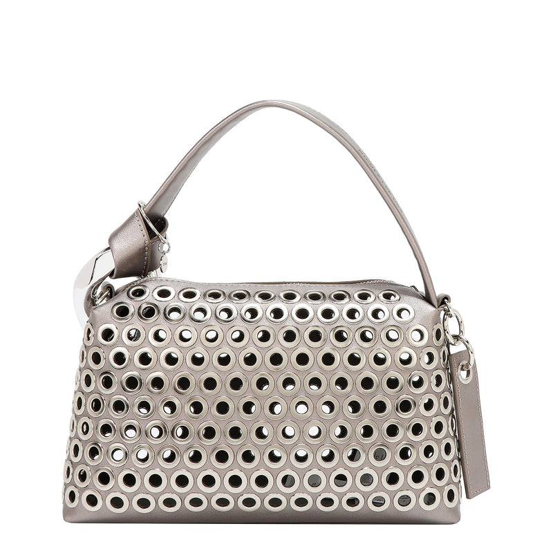 BOLSO DE HOMBRO CON BORDE DE OJALES (PLATA)