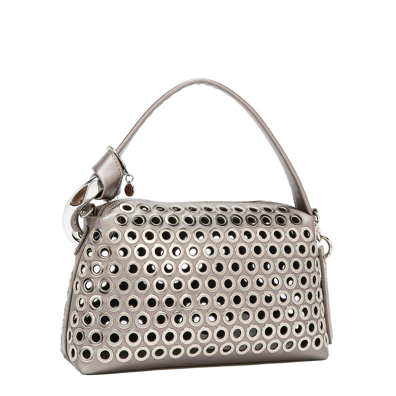 BOLSO DE HOMBRO CON BORDE DE OJALES (PLATA)