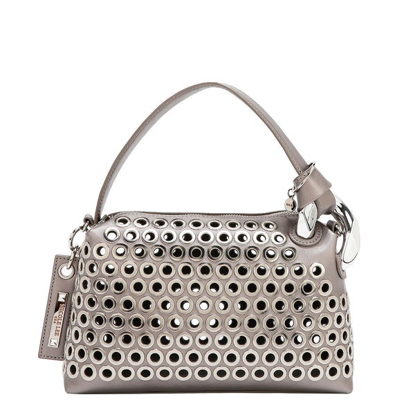 BOLSO DE HOMBRO CON BORDE DE OJALES (PLATA)