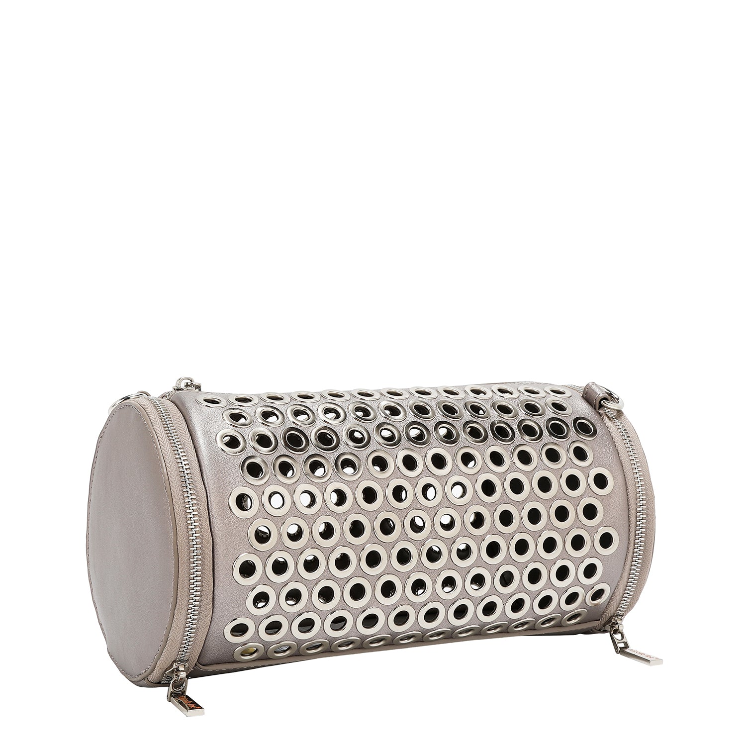 BARREL BAG WITH EYELETTE EDGE (SILVER)