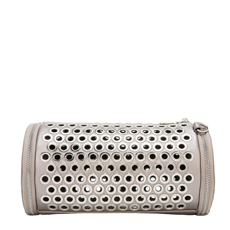BOLSA DE BARRIL CON BORDE DE OJALES (PLATA)