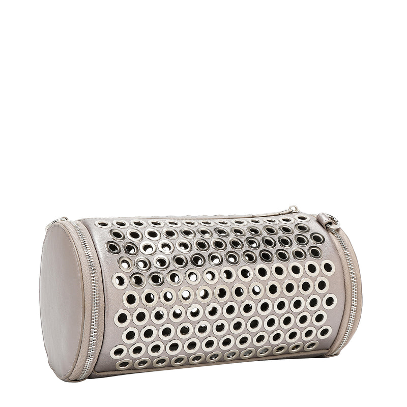 BOLSA DE BARRIL CON BORDE DE OJALES (PLATA)