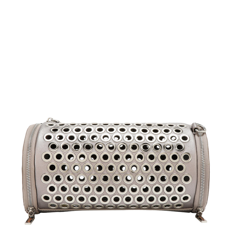BOLSA DE BARRIL CON BORDE DE OJALES (PLATA)