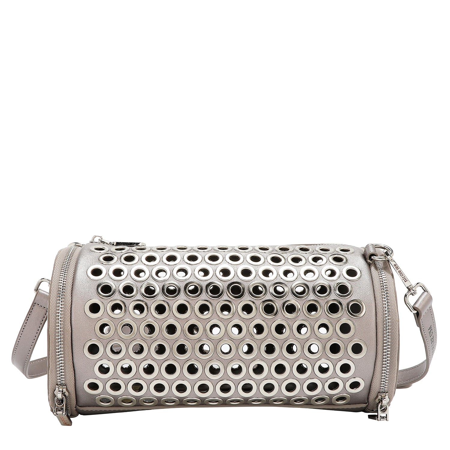 BARREL BAG WITH EYELETTE EDGE (SILVER)