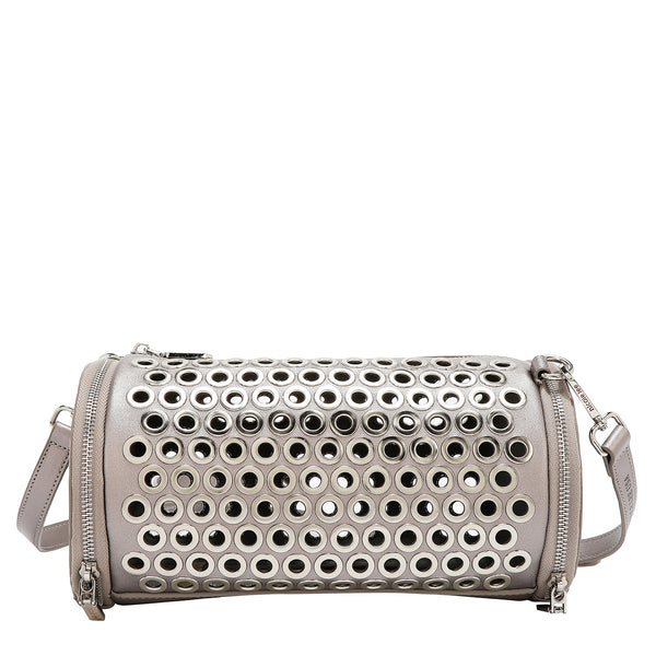 BOLSA DE BARRIL CON BORDE DE OJALES (PLATA)