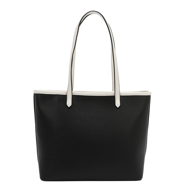 BOLSO SHOPPER CON BOLSILLO Y BLOQUES DE COLOR (NEGRO)