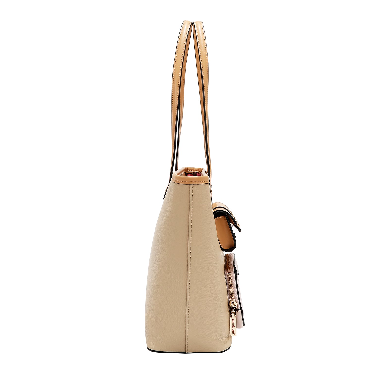 BOLSO SHOPPER CON BOLSILLO Y BLOQUES DE COLOR (TAUPE)