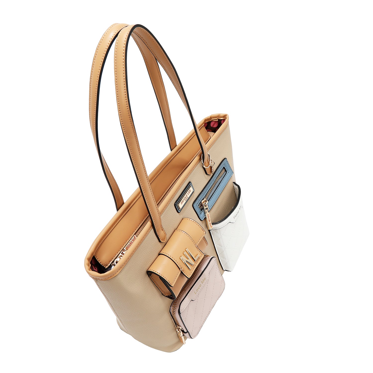 BOLSO SHOPPER CON BOLSILLO Y BLOQUES DE COLOR (TAUPE)