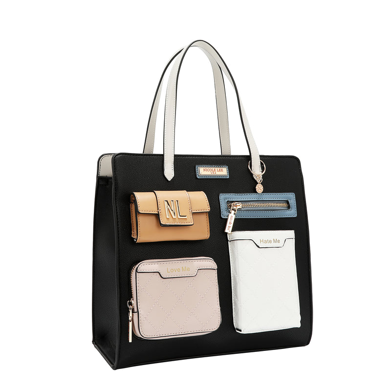 BOLSO DE BOLSILLO CON BLOQUES DE COLOR (NEGRO)