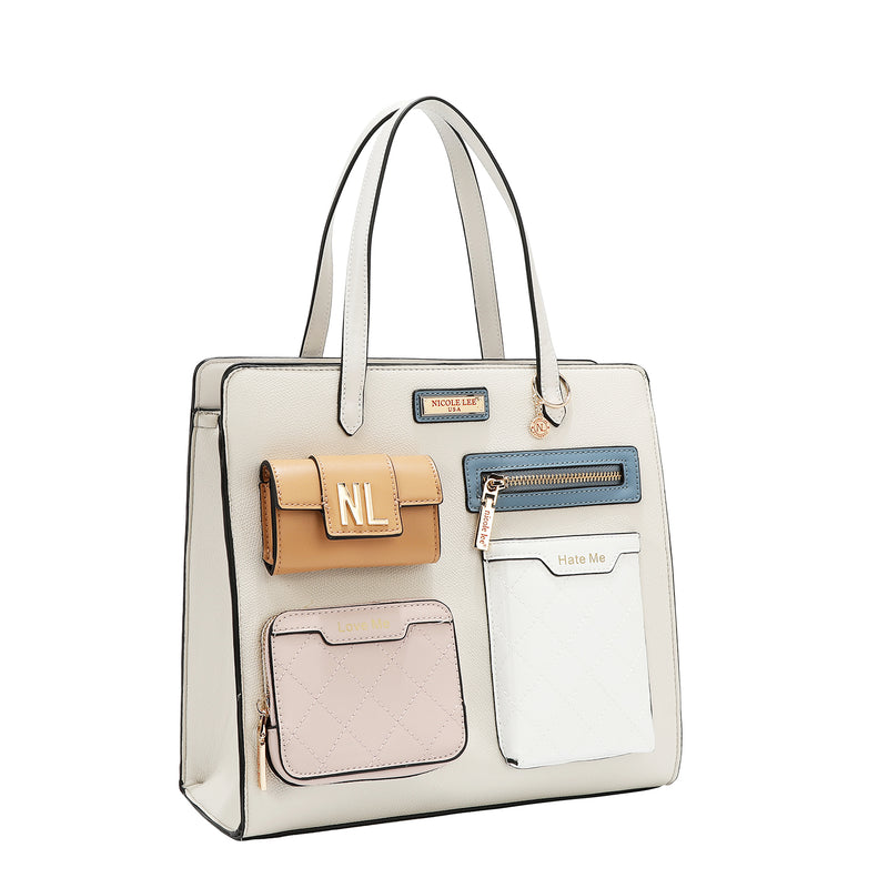 BOLSO DE BOLSILLO CON BLOQUES DE COLOR (BLANCO)