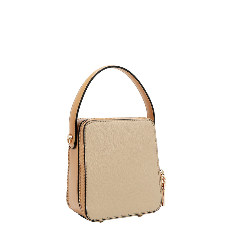 BANDOLERA CON BOLSILLO Y BLOQUES DE COLOR (TAUPE)
