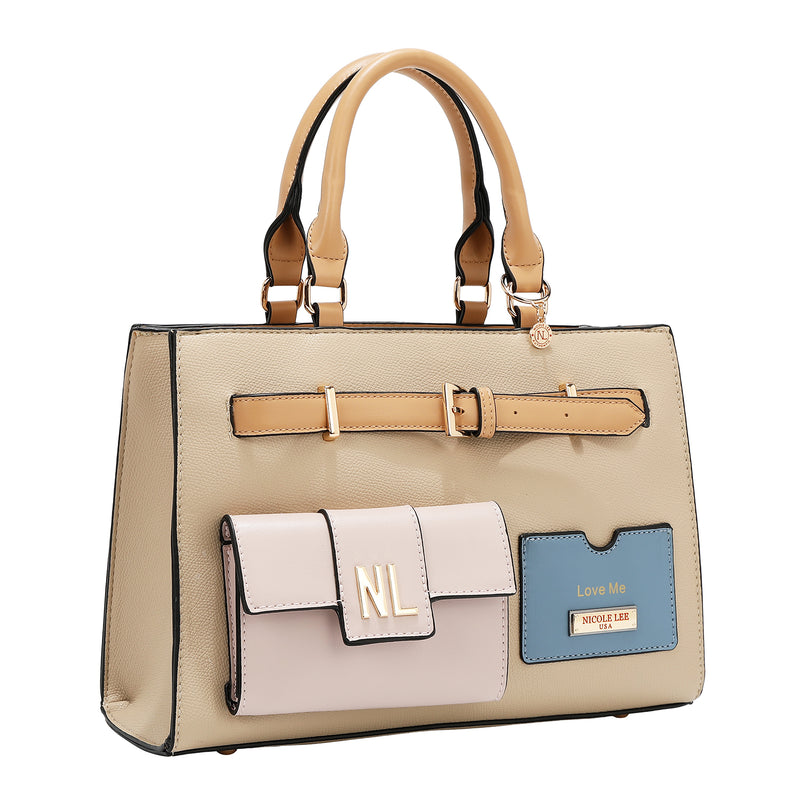 BOLSO DE BOLSILLO CON BLOQUES DE COLOR (TAUPE)