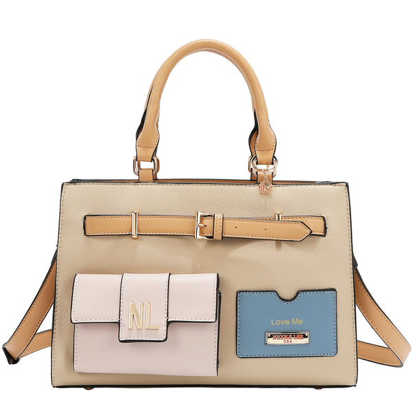 BOLSO DE BOLSILLO CON BLOQUES DE COLOR (TAUPE)
