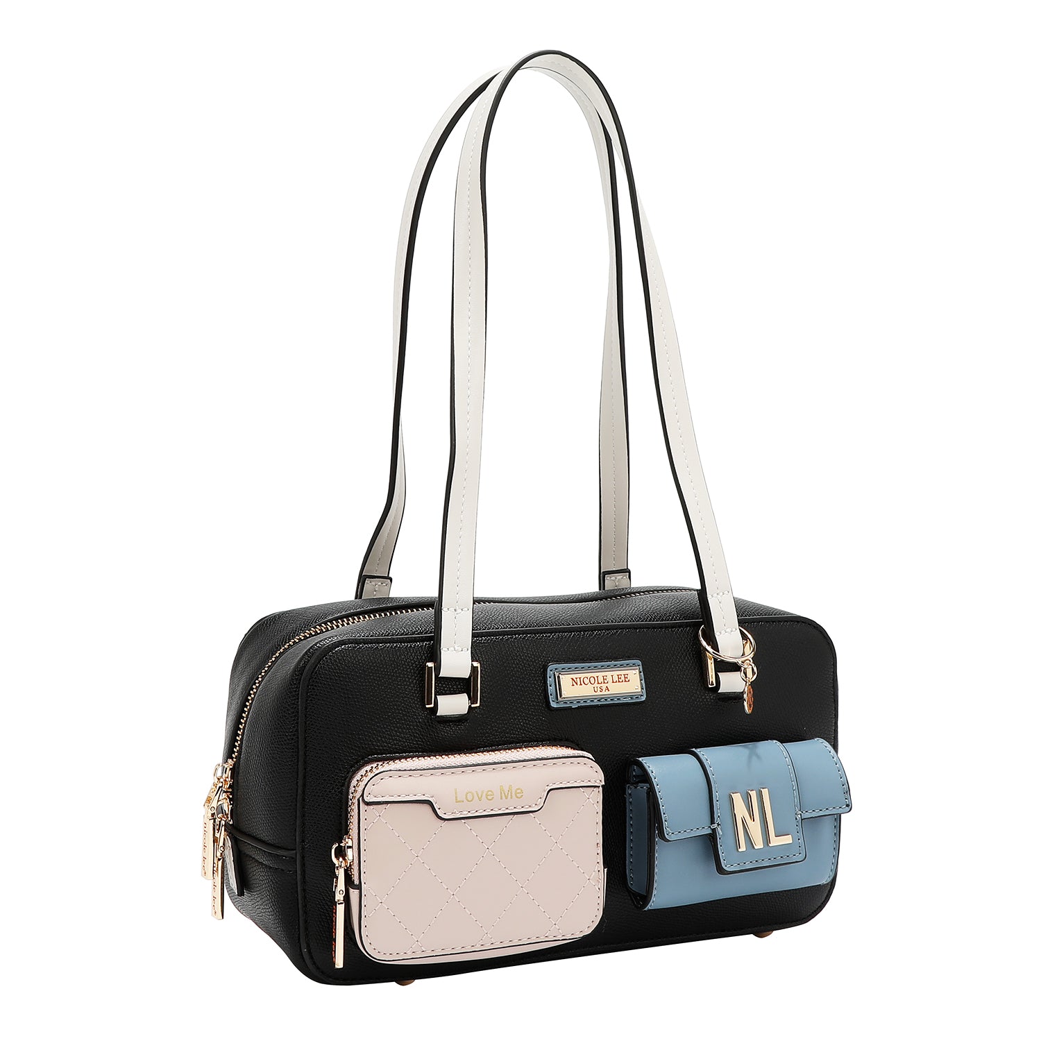 Sac à bandoulière avec des blocs de poche et de couleur (noir)