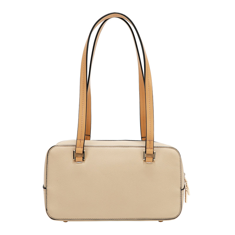 BOLSO DE HOMBRO CON BOLSILLO Y BLOQUES DE COLOR (TAUPE)