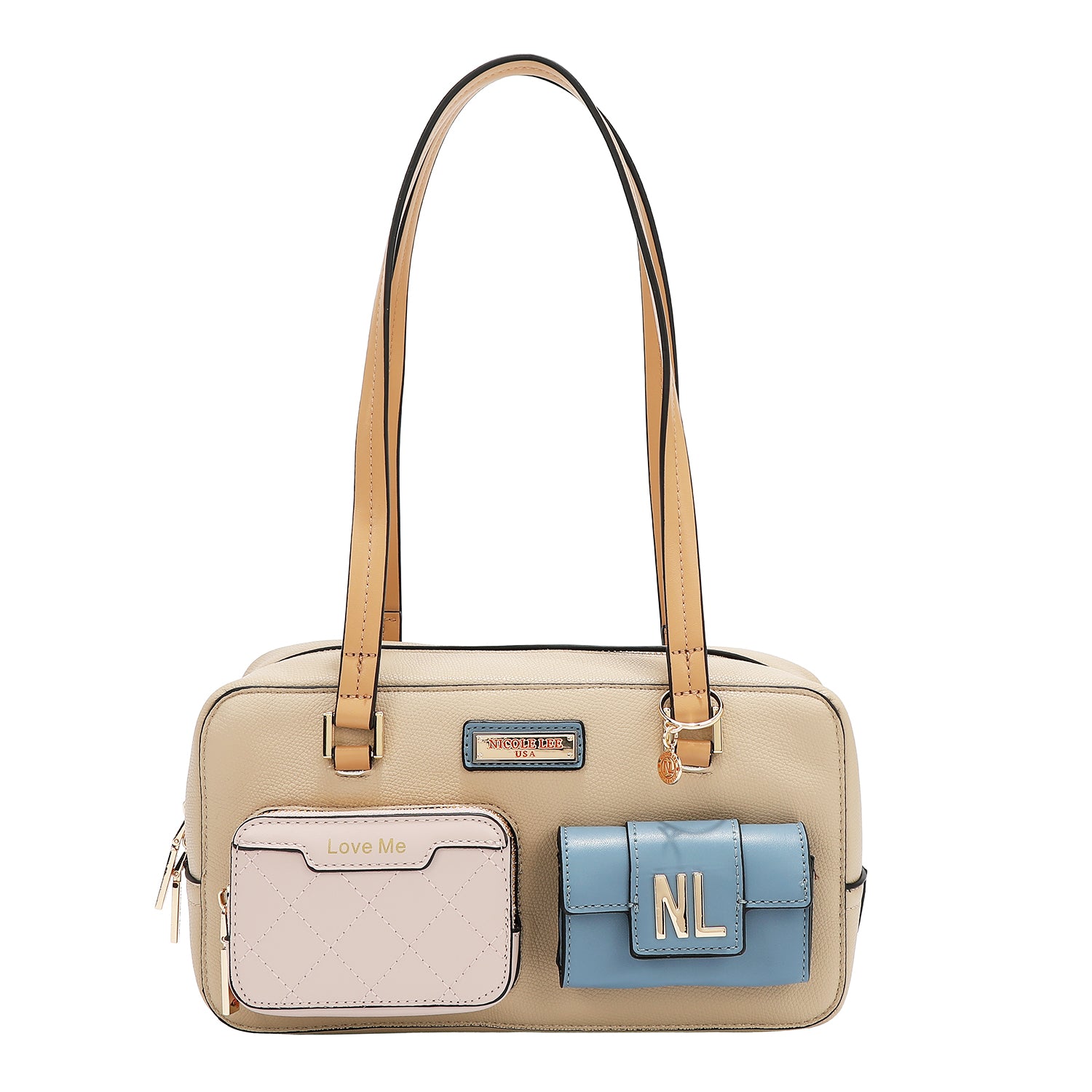 Sac à bandoulière avec des blocs de poche et de couleur (taupe)