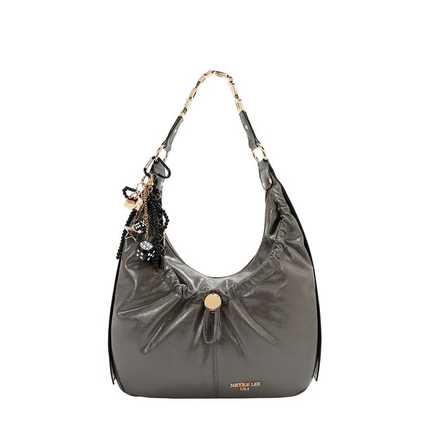 BOLSO HOBO LUXE CON BRILLO (GRIS)