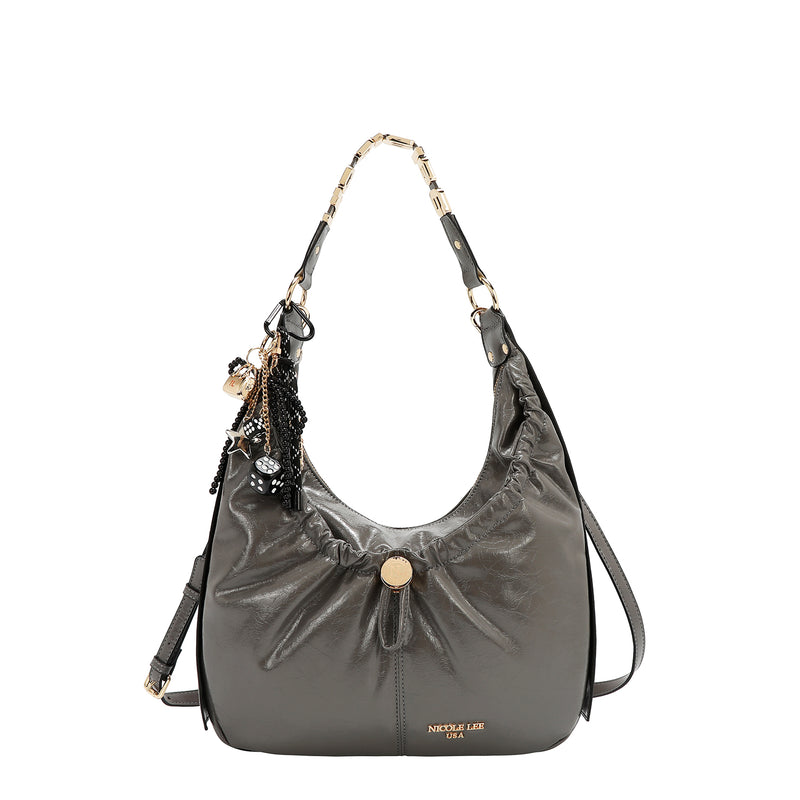 BOLSO HOBO LUXE CON BRILLO (GRIS)