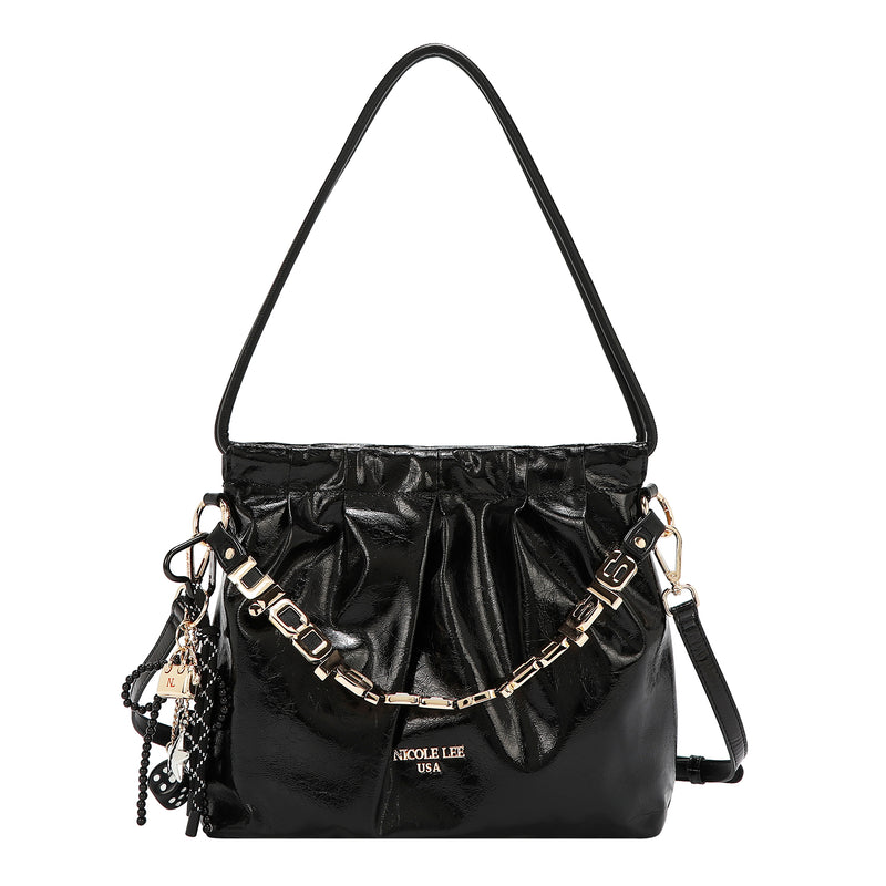 BOLSA DE HOMBRO CUADRADA DE LUJO SHIMMER (NEGRO)