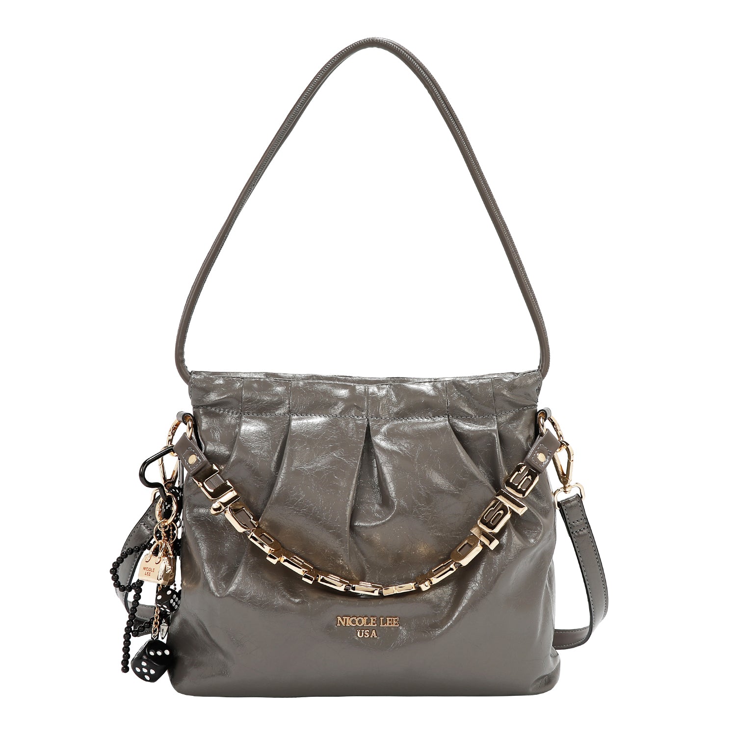 BOLSA DE HOMBRO CUADRADA DE LUJO SHIMMER (GRIS)