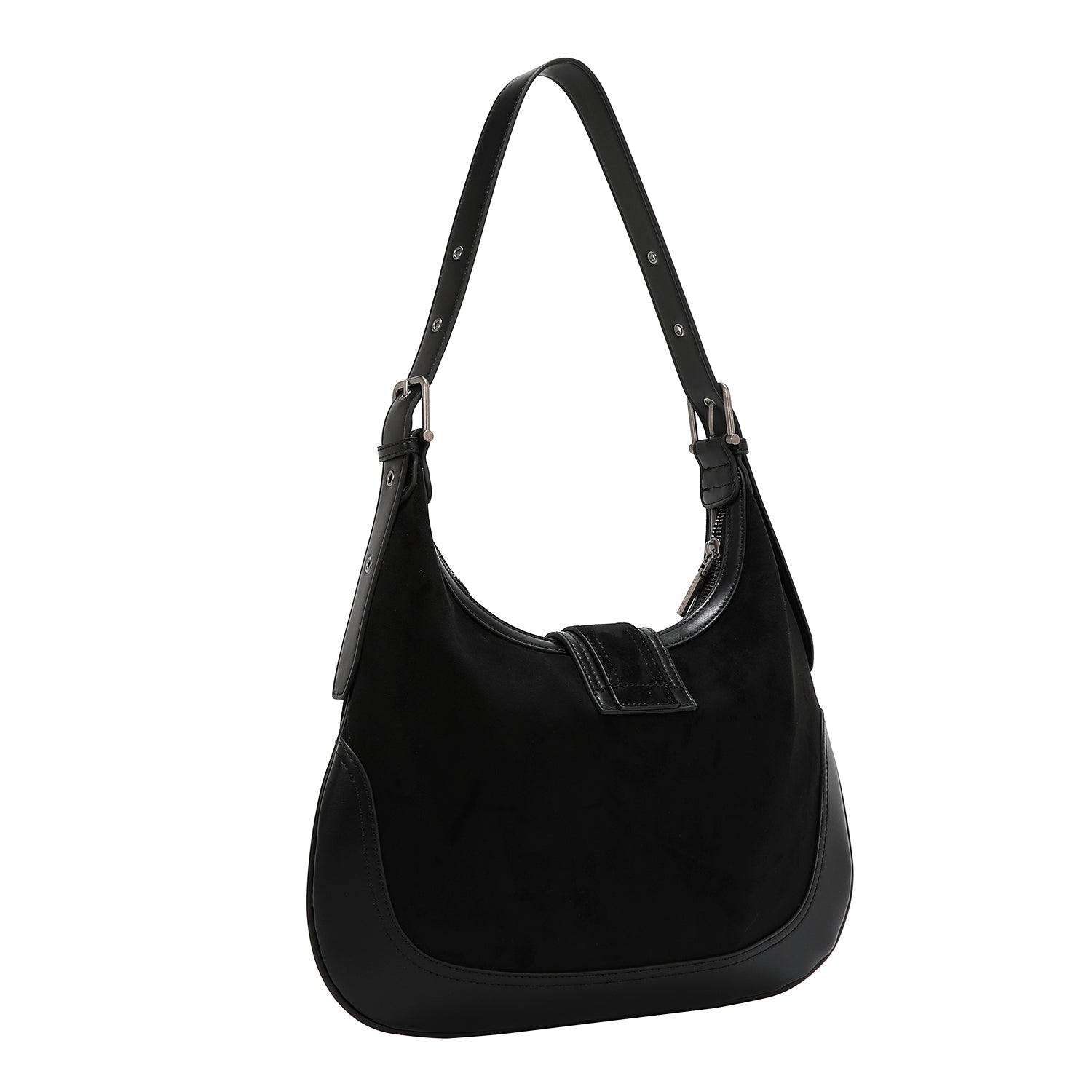 SAC BANDOULIÈRE AVEC DESIGN FLORAL EN FORME DE DEMI-LUNE (NOIR)