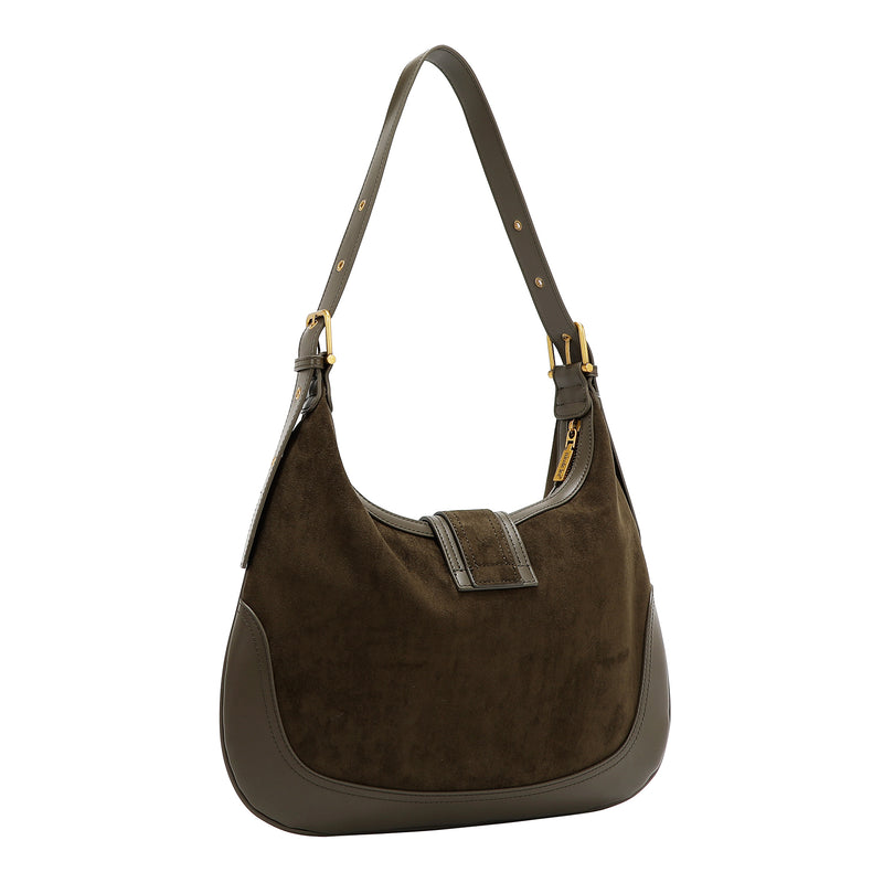 SHOULDER BAG WITH FLORAL DESIGN IN THE SHAPE OF A CROSS MOON (OLIVE)