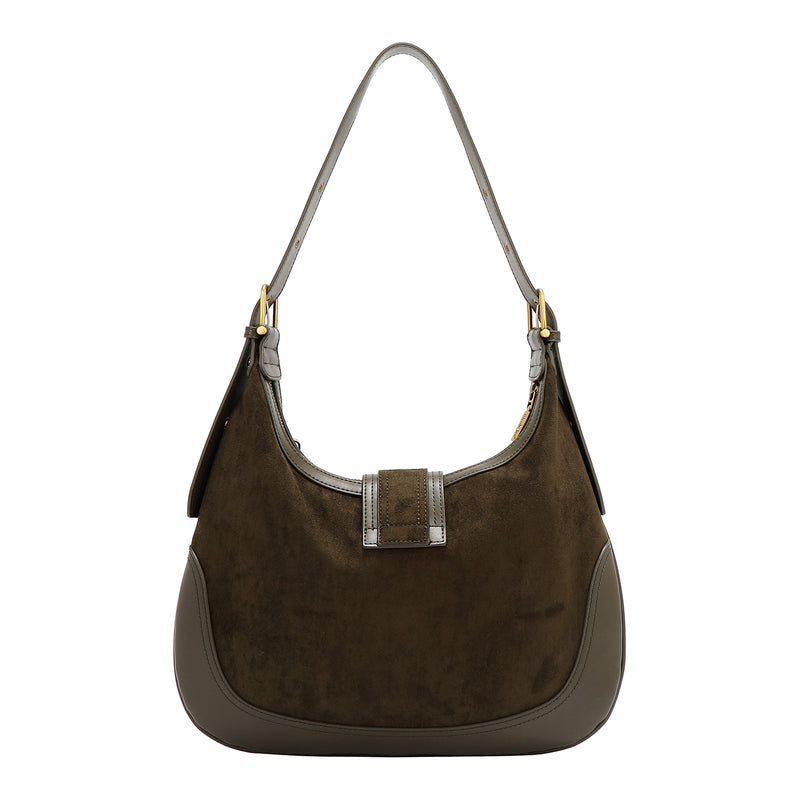 SHOULDER BAG WITH FLORAL DESIGN IN THE SHAPE OF A CROSS MOON (OLIVE)