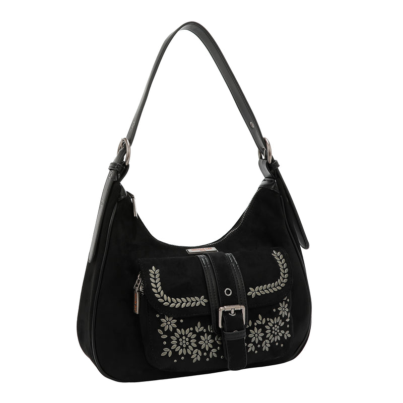 SHOULDER BAG WITH FLORAL DESIGN (BLACK)