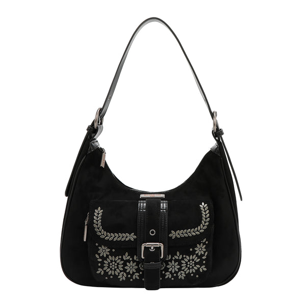 SHOULDER BAG WITH FLORAL DESIGN (BLACK)