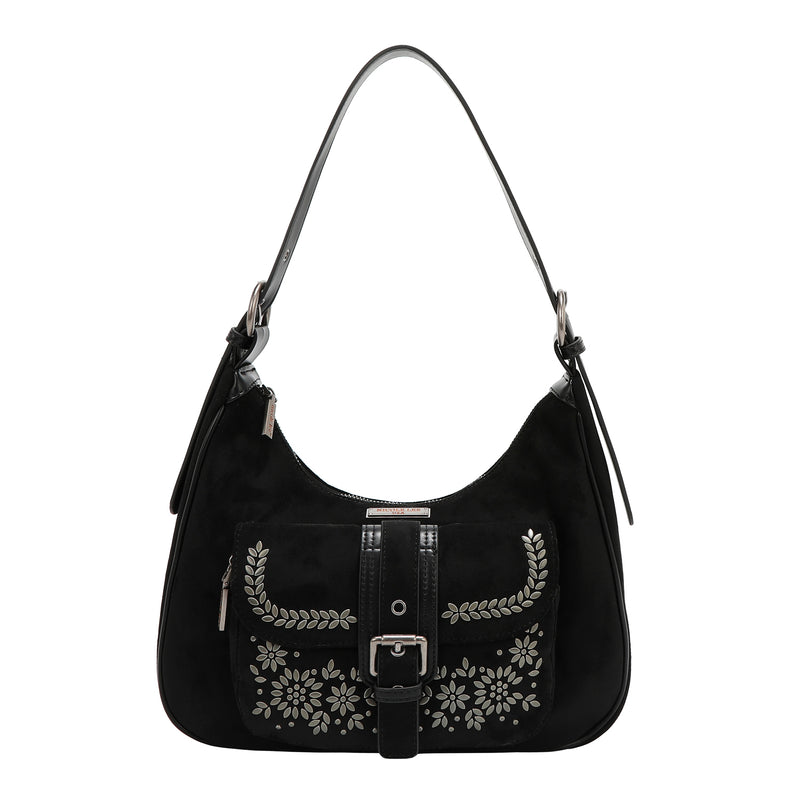 SHOULDER BAG WITH FLORAL DESIGN (BLACK)