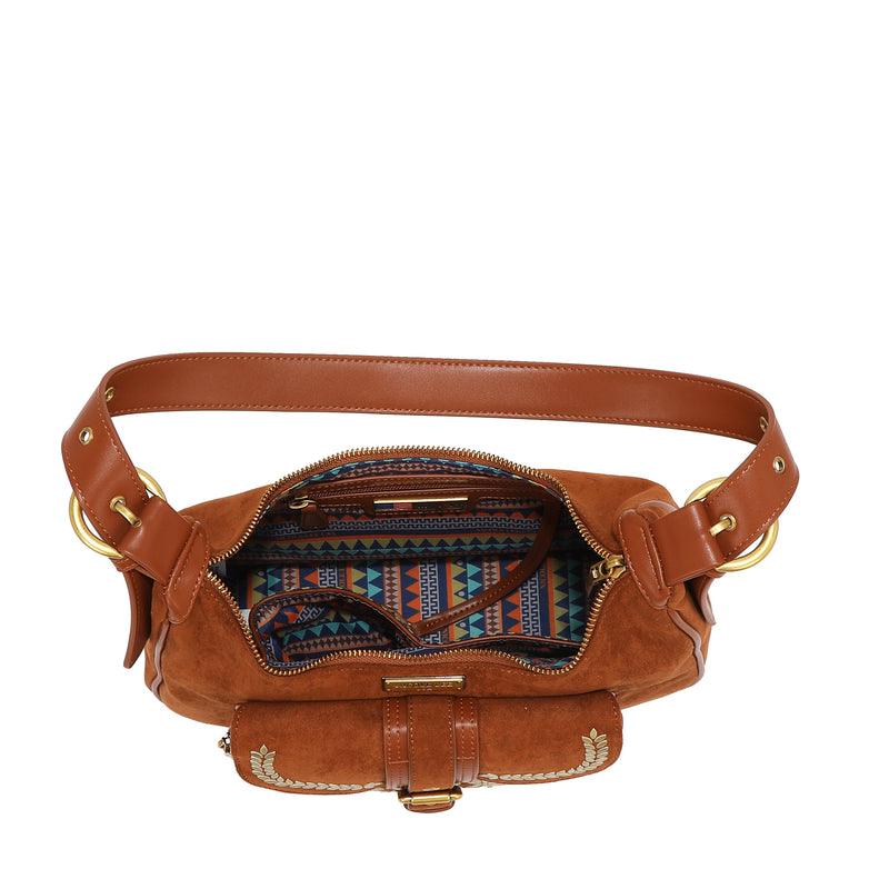 SHOULDER BAG WITH FLORAL DESIGN (OLIVE)