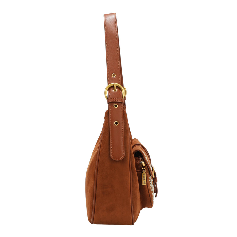 SHOULDER BAG WITH FLORAL DESIGN (BROWN)