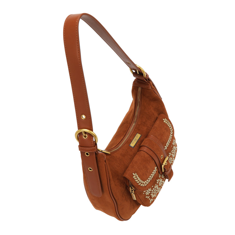 SHOULDER BAG WITH FLORAL DESIGN (BROWN)