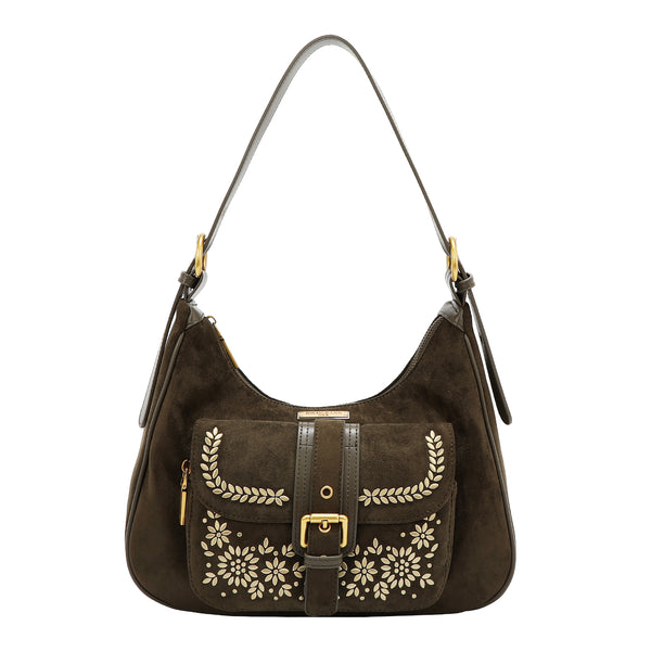 SHOULDER BAG WITH FLORAL DESIGN (OLIVE)