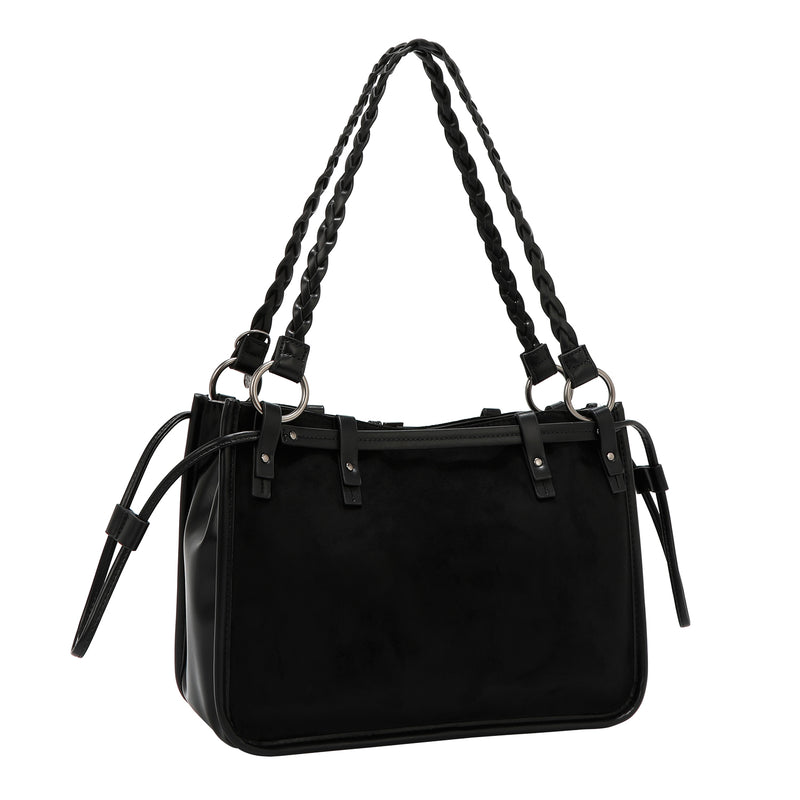 HANDBAG WITH FLORAL DESIGN (BLACK)